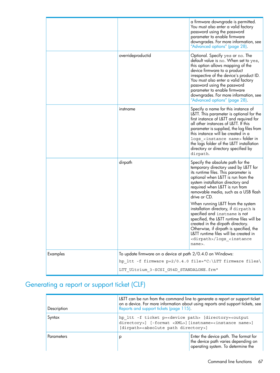 Generating a report or support ticket (clf) | HP Library and Tape Tools User Manual | Page 67 / 182