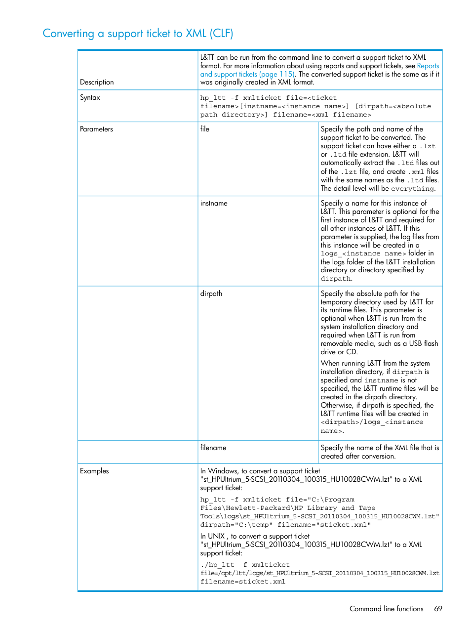 Converting a support ticket to xml (clf) | HP Library and Tape Tools User Manual | Page 69 / 182