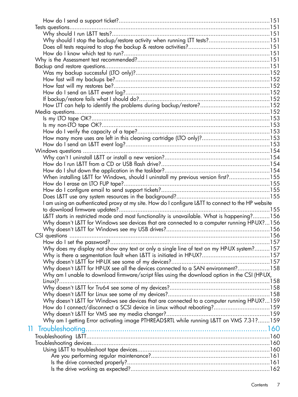 11 troubleshooting | HP Library and Tape Tools User Manual | Page 7 / 182