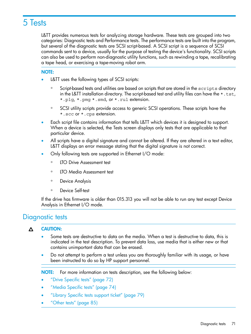 5 tests, Diagnostic tests | HP Library and Tape Tools User Manual | Page 71 / 182