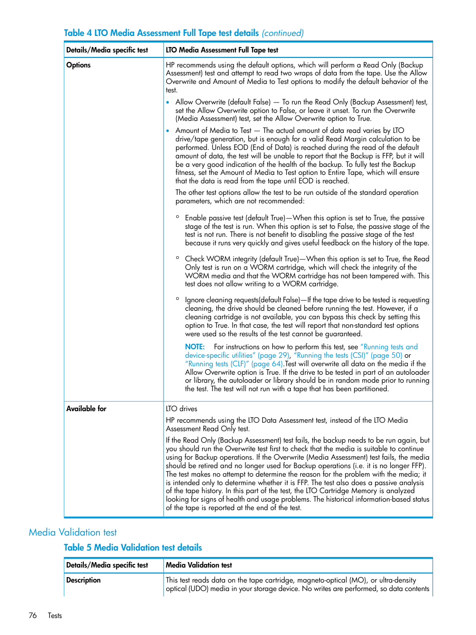 Media validation test | HP Library and Tape Tools User Manual | Page 76 / 182