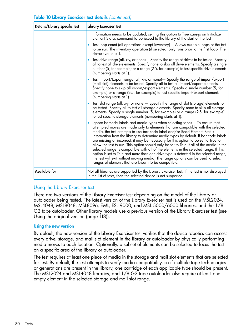 Using the library exerciser test | HP Library and Tape Tools User Manual | Page 80 / 182