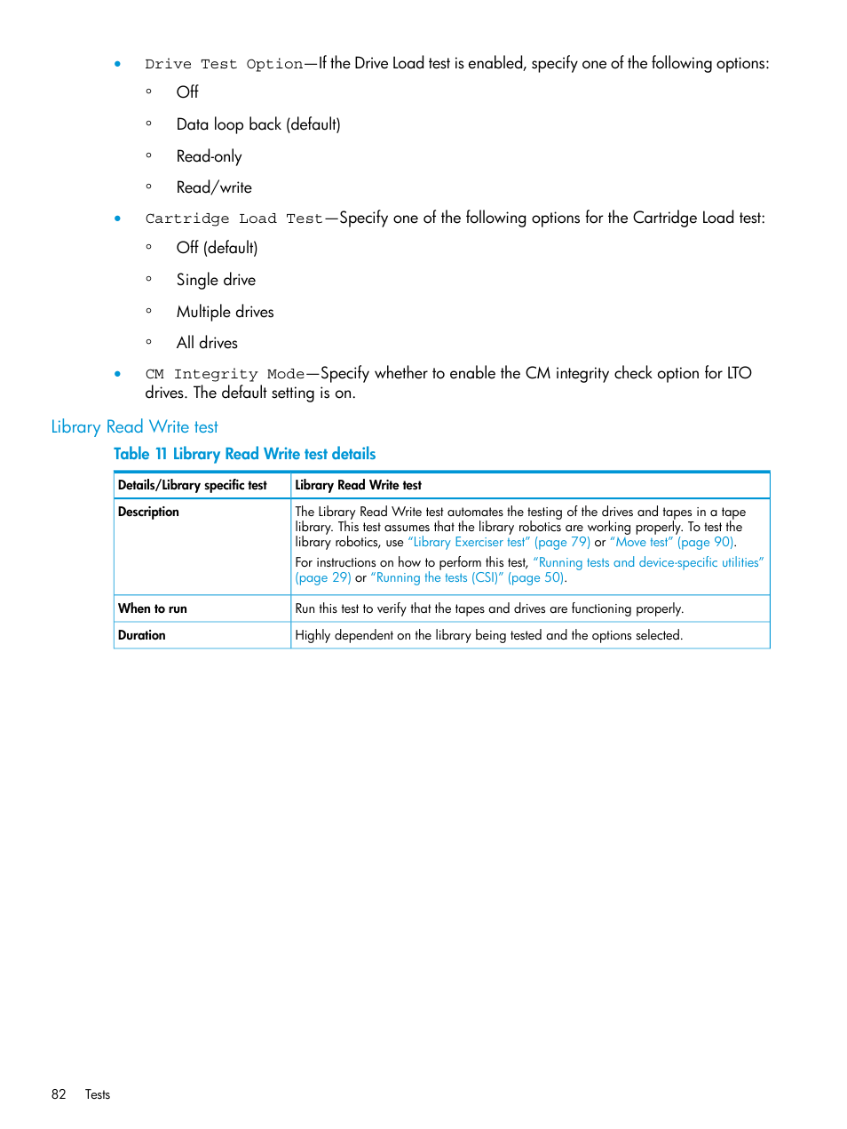 Library read write test | HP Library and Tape Tools User Manual | Page 82 / 182