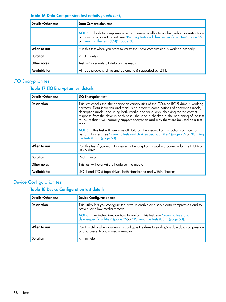 Lto encryption test, Device configuration test, Lto encryption test device configuration test | HP Library and Tape Tools User Manual | Page 88 / 182