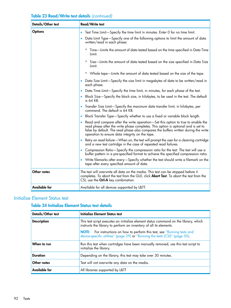 Initialize element status test | HP Library and Tape Tools User Manual | Page 92 / 182