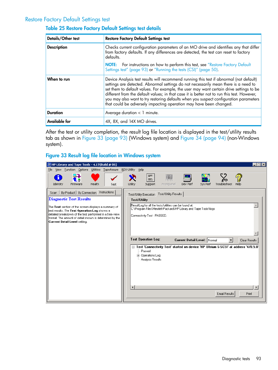 Restore factory default settings test | HP Library and Tape Tools User Manual | Page 93 / 182