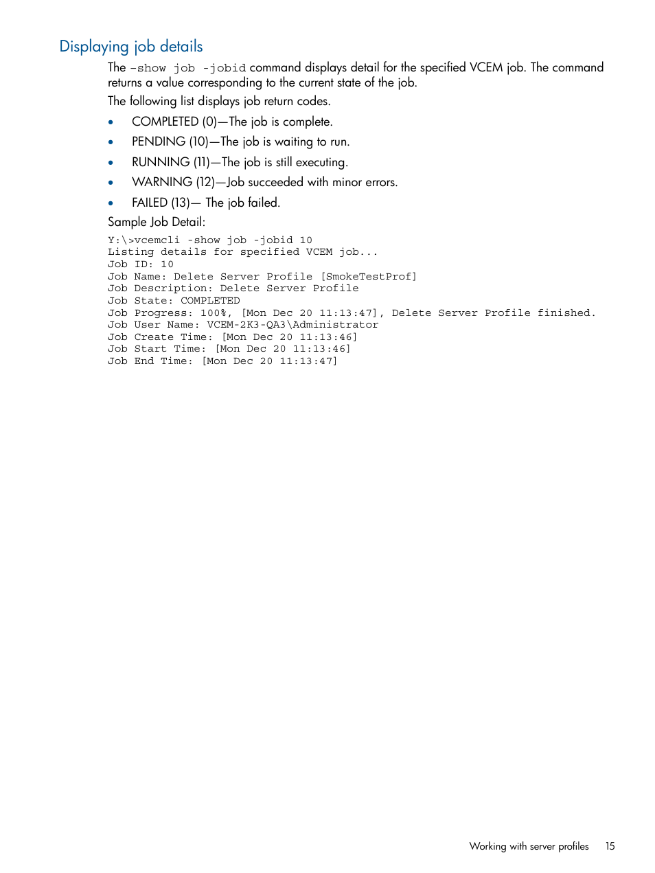 Displaying job details | HP Insight Management-Software User Manual | Page 15 / 96