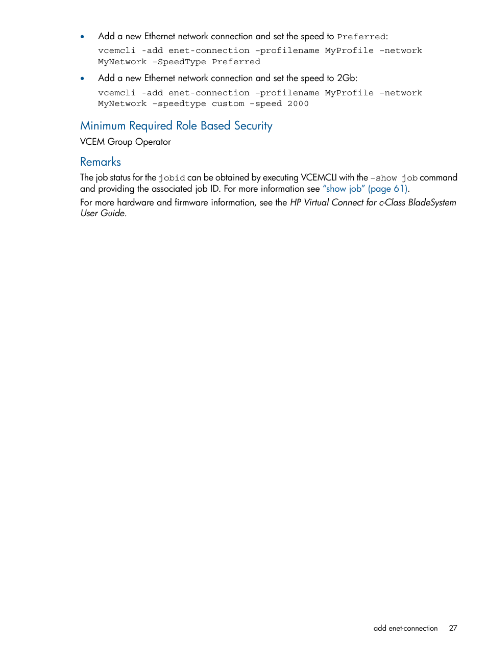 Minimum required role based security, Remarks | HP Insight Management-Software User Manual | Page 27 / 96