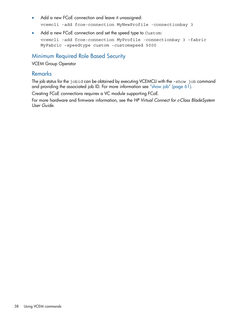 Minimum required role based security, Remarks | HP Insight Management-Software User Manual | Page 38 / 96