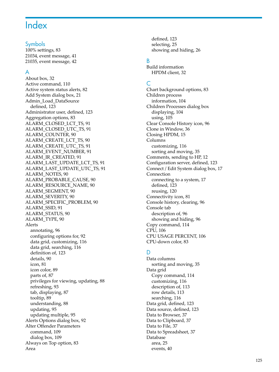 Index | HP Neoview Release 2.4 Software User Manual | Page 125 / 132