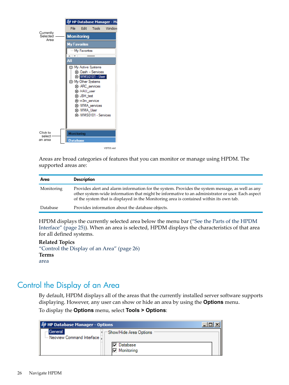 Control the display of an area | HP Neoview Release 2.4 Software User Manual | Page 26 / 132