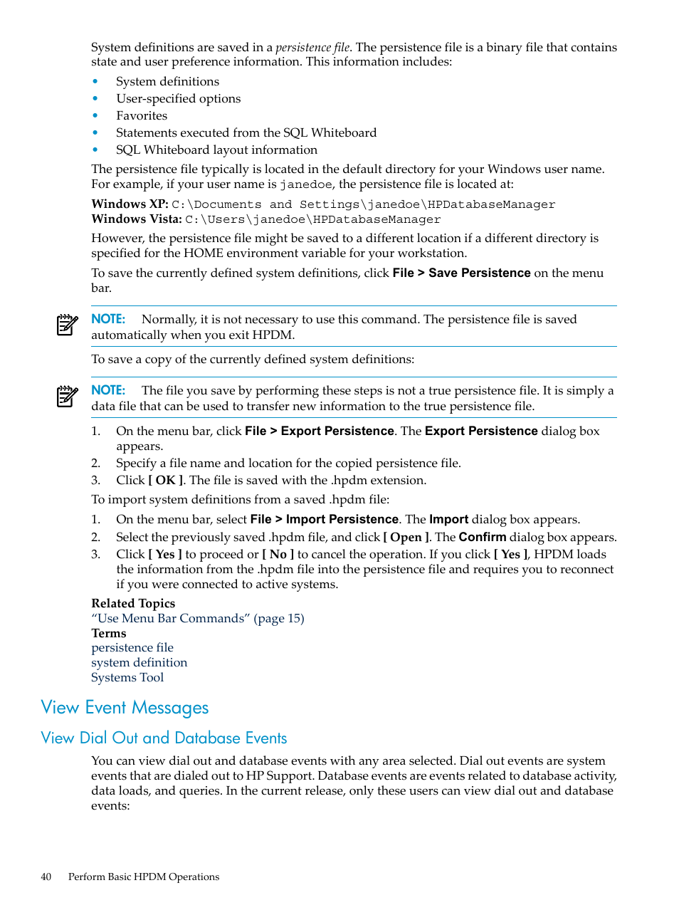 View event messages, View dial out and database events | HP Neoview Release 2.4 Software User Manual | Page 40 / 132