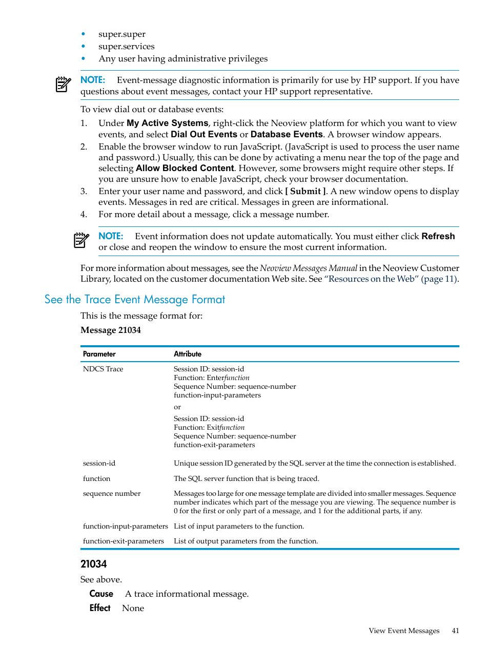 See the trace event message format | HP Neoview Release 2.4 Software User Manual | Page 41 / 132