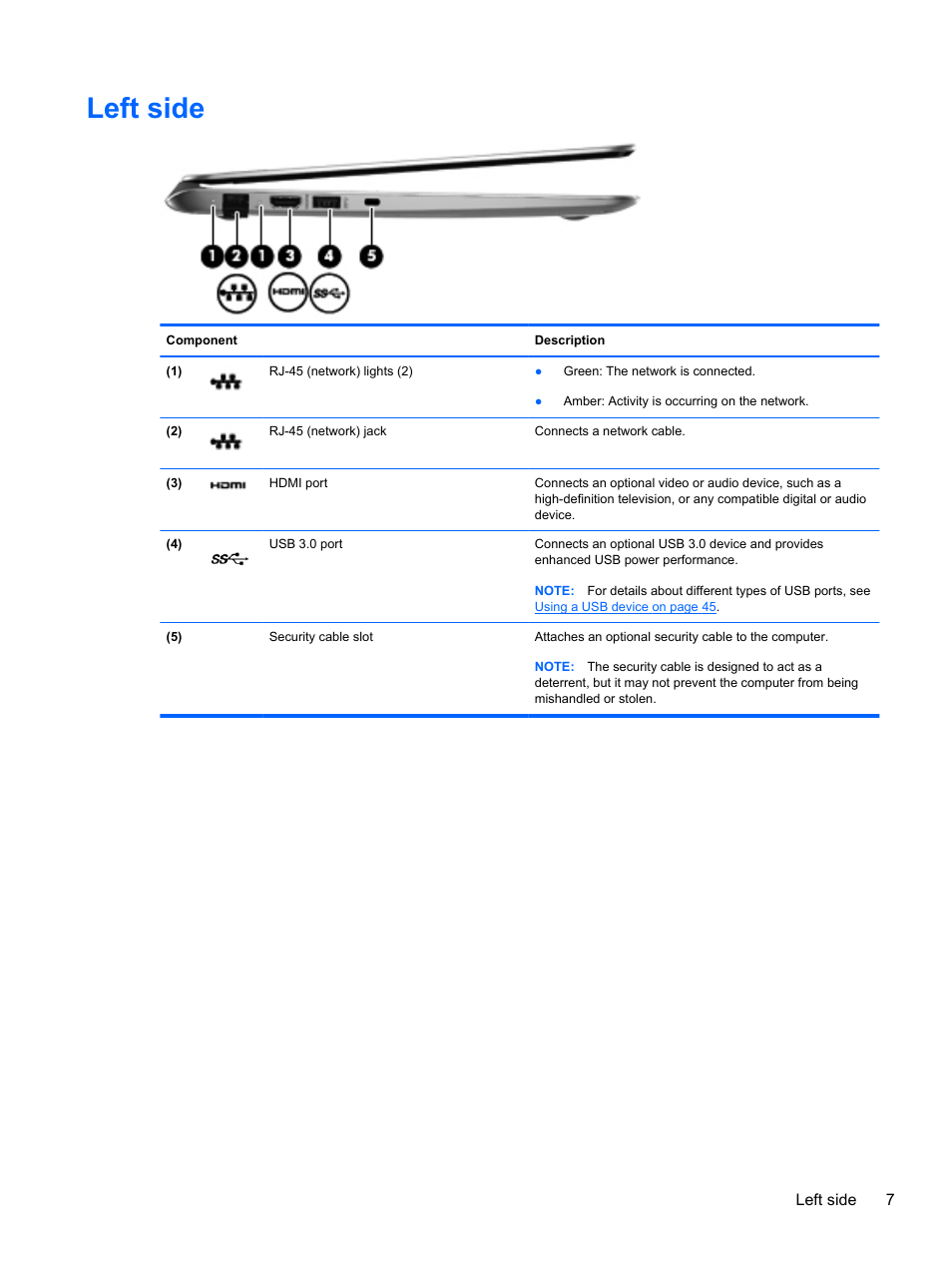 Left side | HP ENVY Spectre XT Ultrabook CTO 13t-2000 User Manual | Page 17 / 96