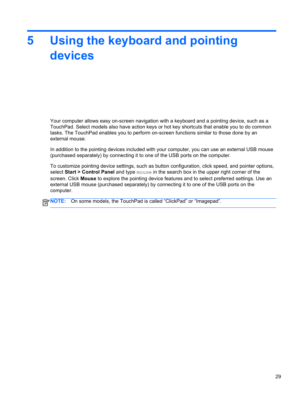 Using the keyboard and pointing devices, 5 using the keyboard and pointing devices, 5using the keyboard and pointing devices | HP ENVY Spectre XT Ultrabook CTO 13t-2000 User Manual | Page 39 / 96