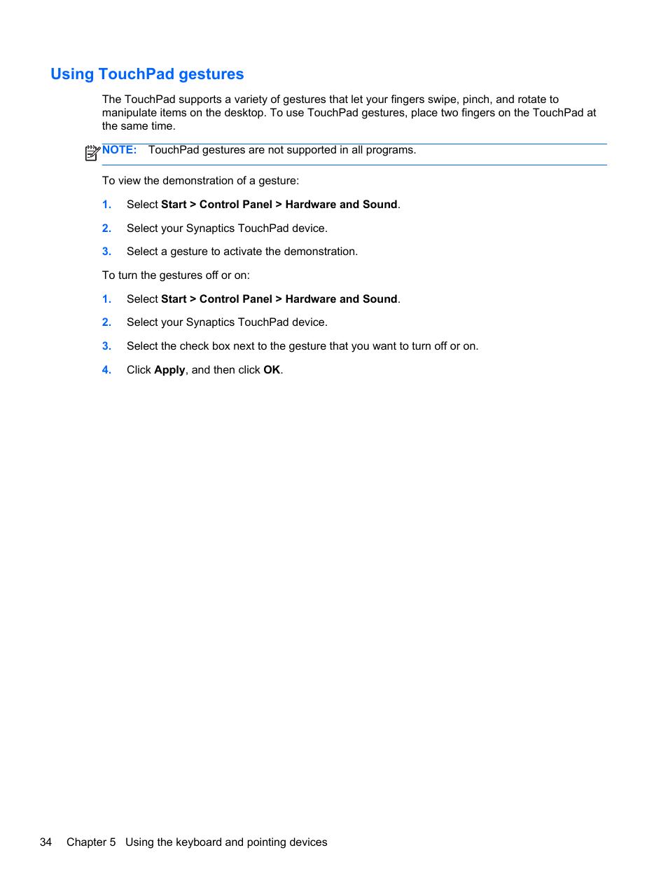 Using touchpad gestures | HP ENVY Spectre XT Ultrabook CTO 13t-2000 User Manual | Page 44 / 96