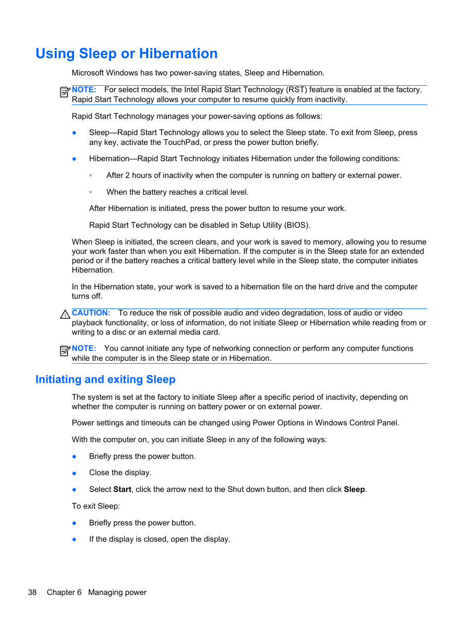 Using sleep or hibernation, Initiating and exiting sleep, Using | HP ENVY Spectre XT Ultrabook CTO 13t-2000 User Manual | Page 48 / 96