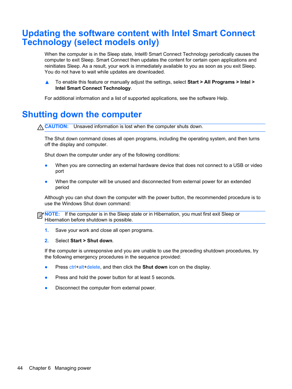 Shutting down the computer | HP ENVY Spectre XT Ultrabook CTO 13t-2000 User Manual | Page 54 / 96