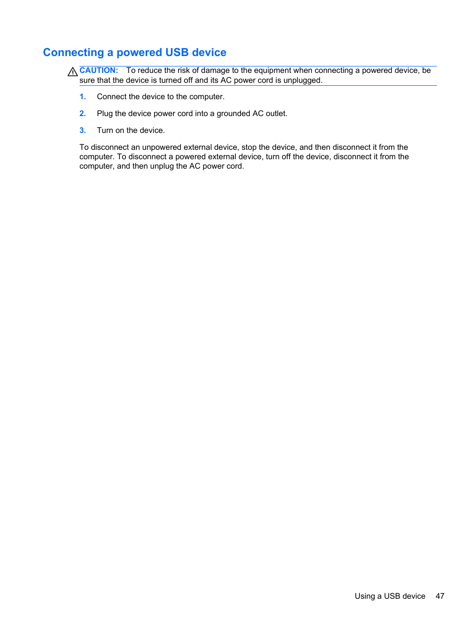 Connecting a powered usb device | HP ENVY Spectre XT Ultrabook CTO 13t-2000 User Manual | Page 57 / 96