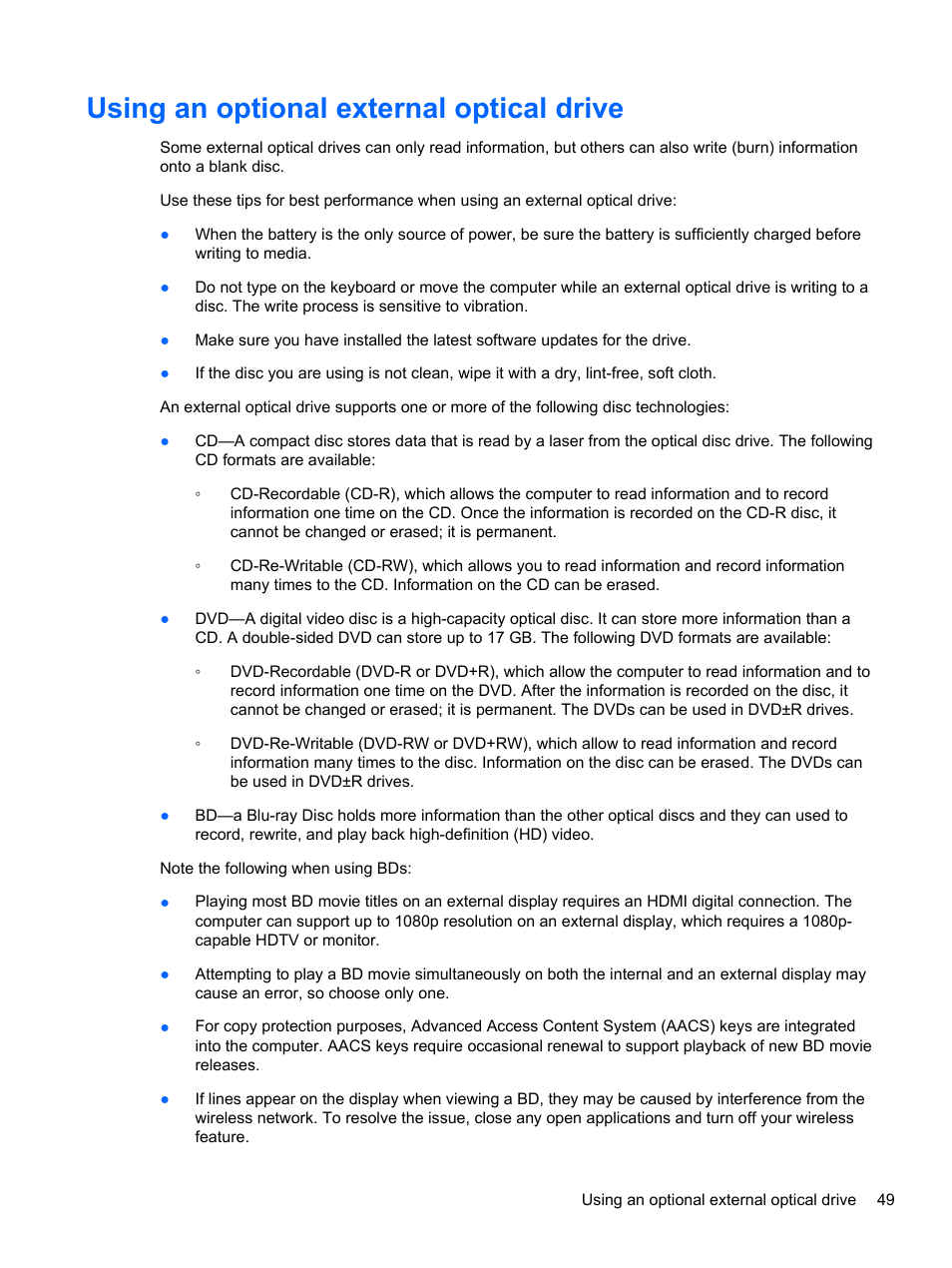 Using an optional external optical drive | HP ENVY Spectre XT Ultrabook CTO 13t-2000 User Manual | Page 59 / 96