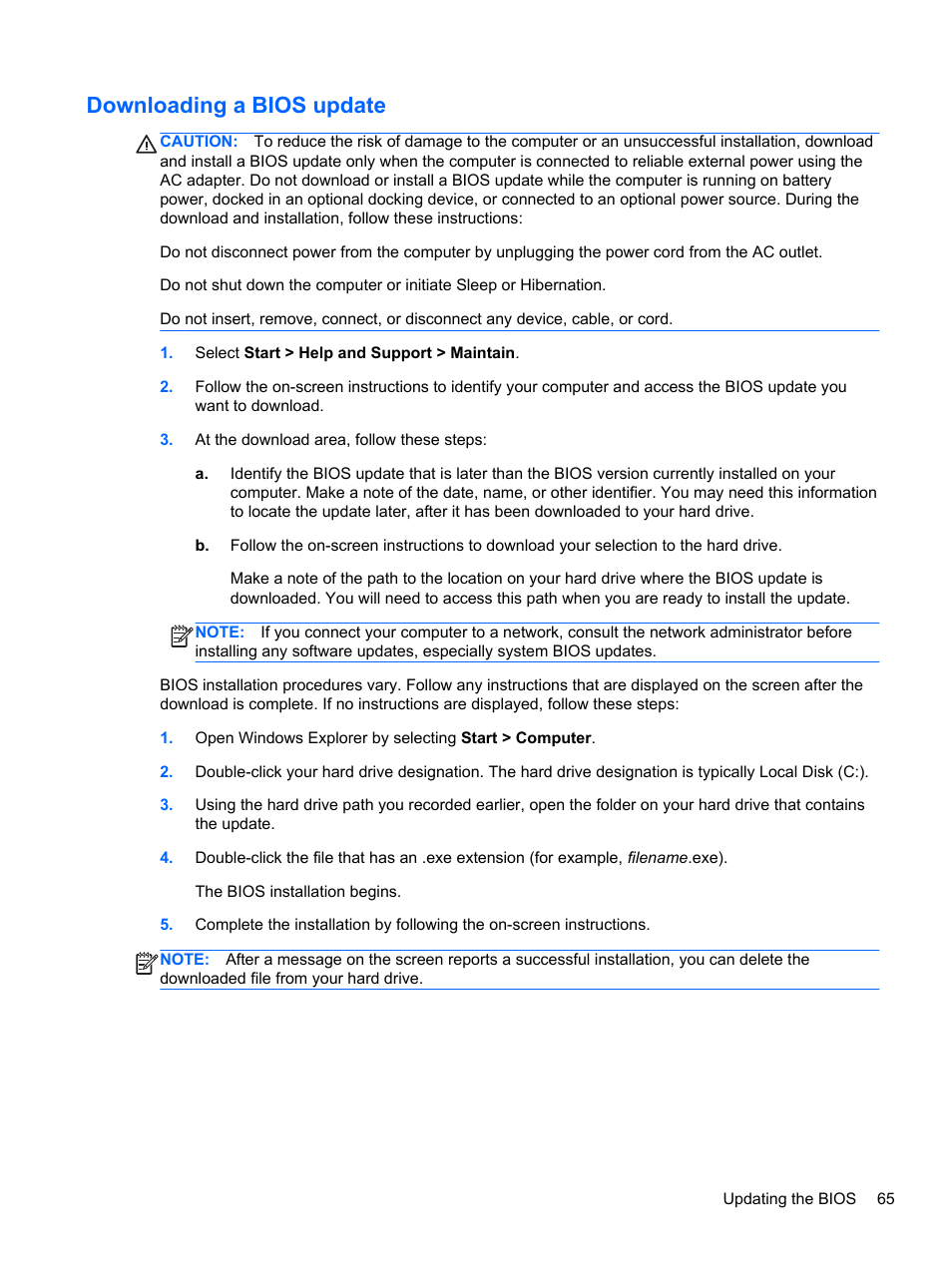 Downloading a bios update | HP ENVY Spectre XT Ultrabook CTO 13t-2000 User Manual | Page 75 / 96