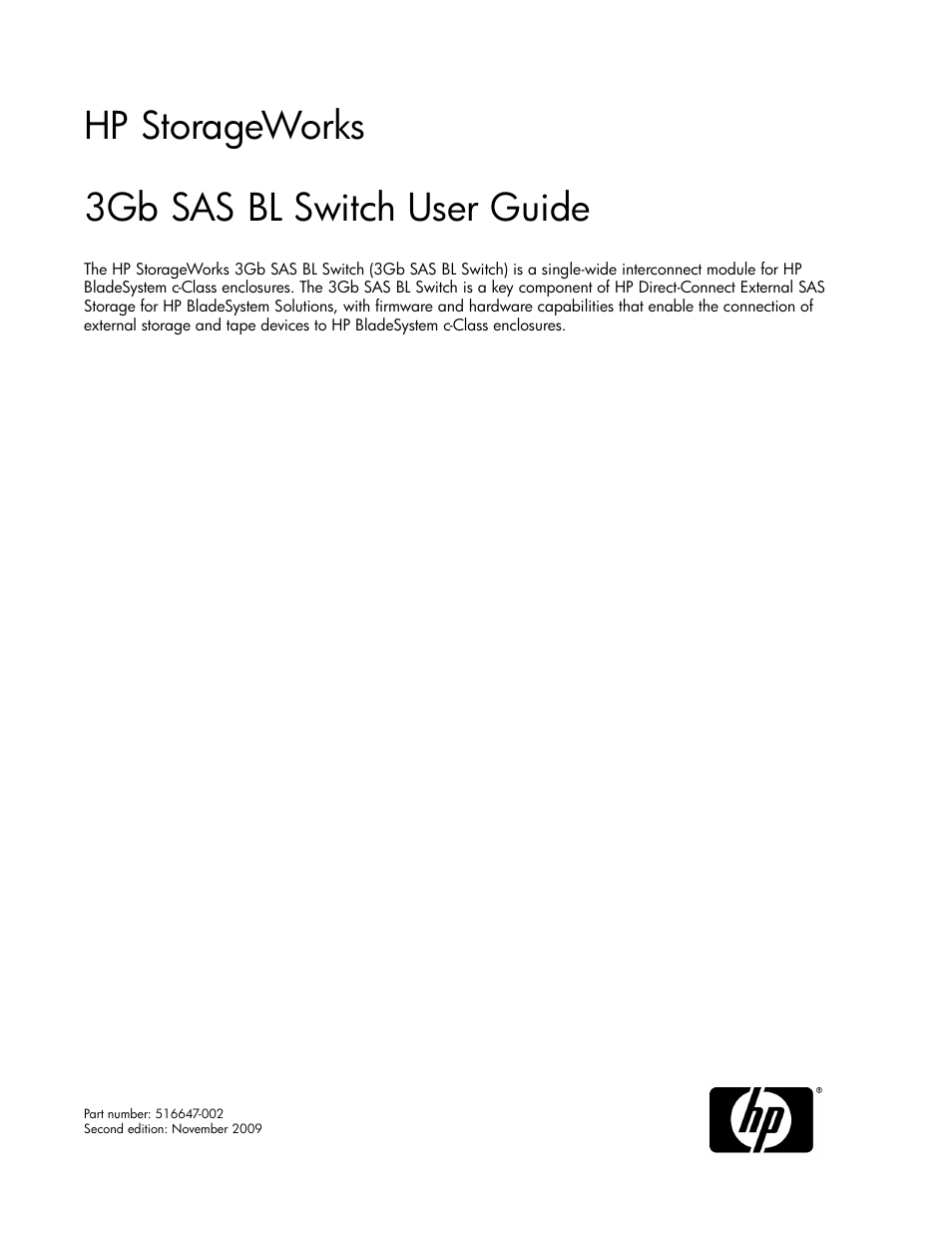 HP 3Gb SAS Switch for HP BladeSystem c-Class User Manual | 56 pages