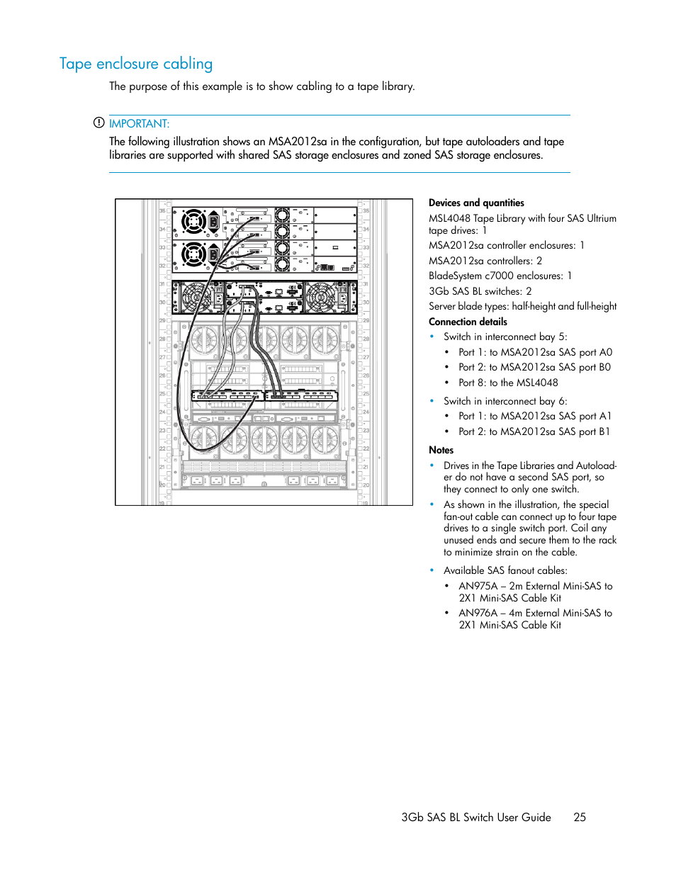 Tape enclosure cabling | HP 3Gb SAS Switch for HP BladeSystem c-Class User Manual | Page 25 / 56