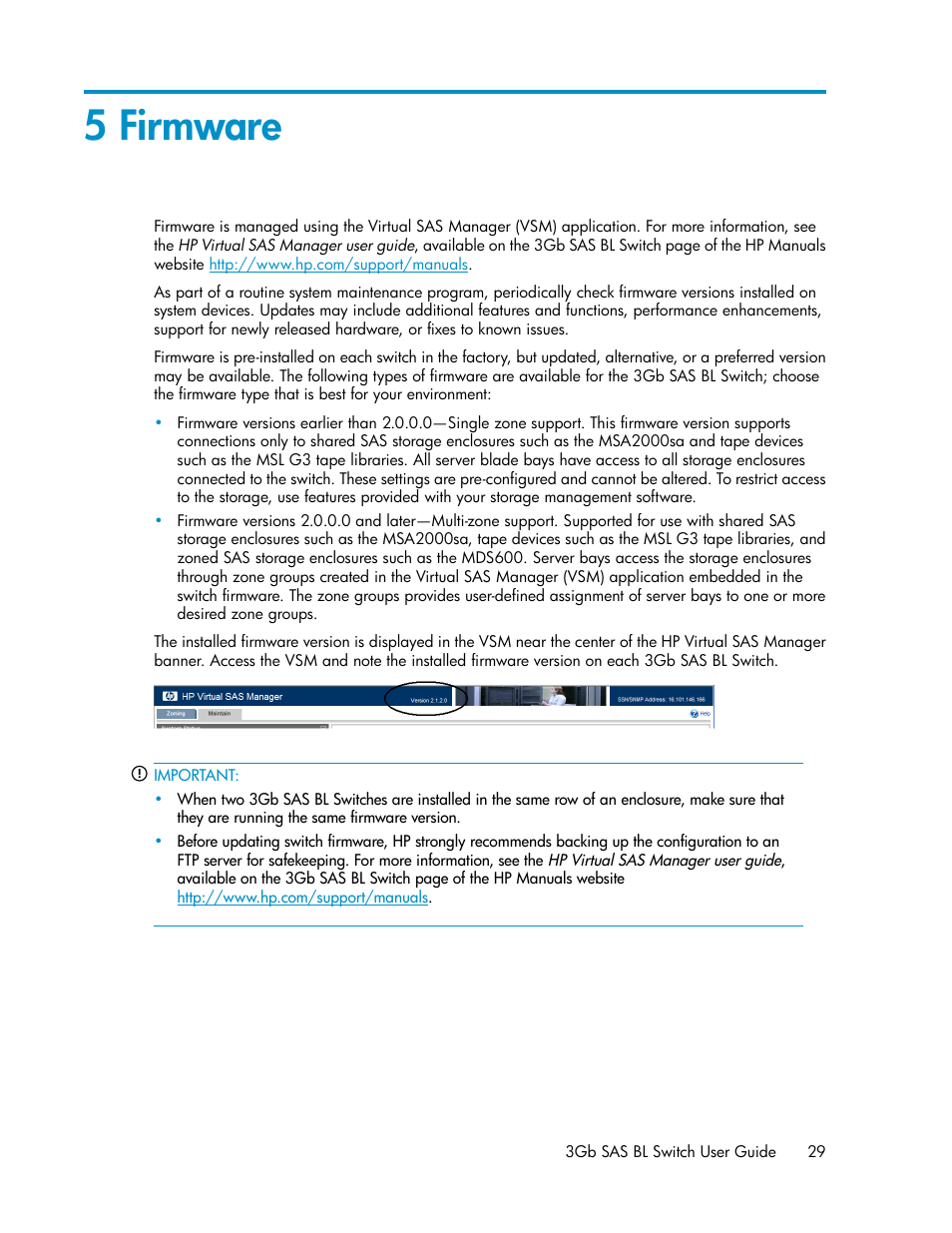 5 firmware | HP 3Gb SAS Switch for HP BladeSystem c-Class User Manual | Page 29 / 56
