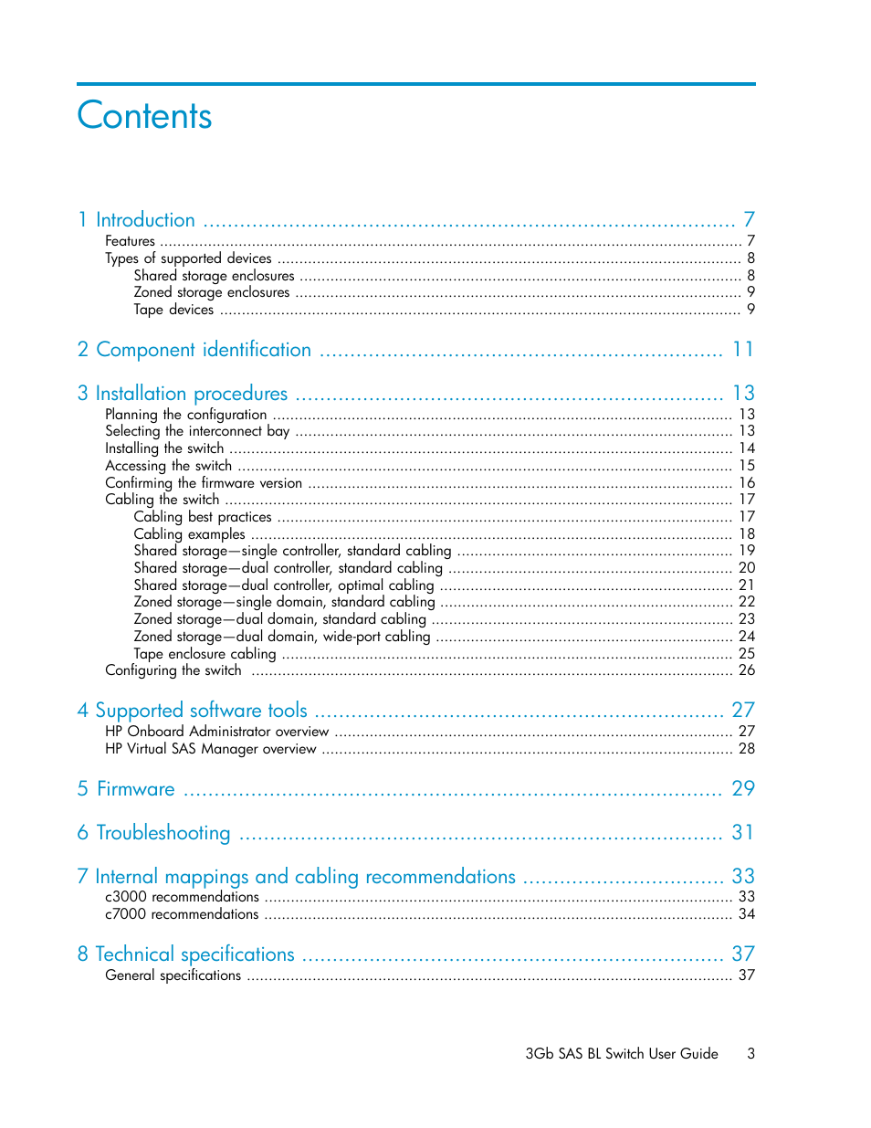 HP 3Gb SAS Switch for HP BladeSystem c-Class User Manual | Page 3 / 56