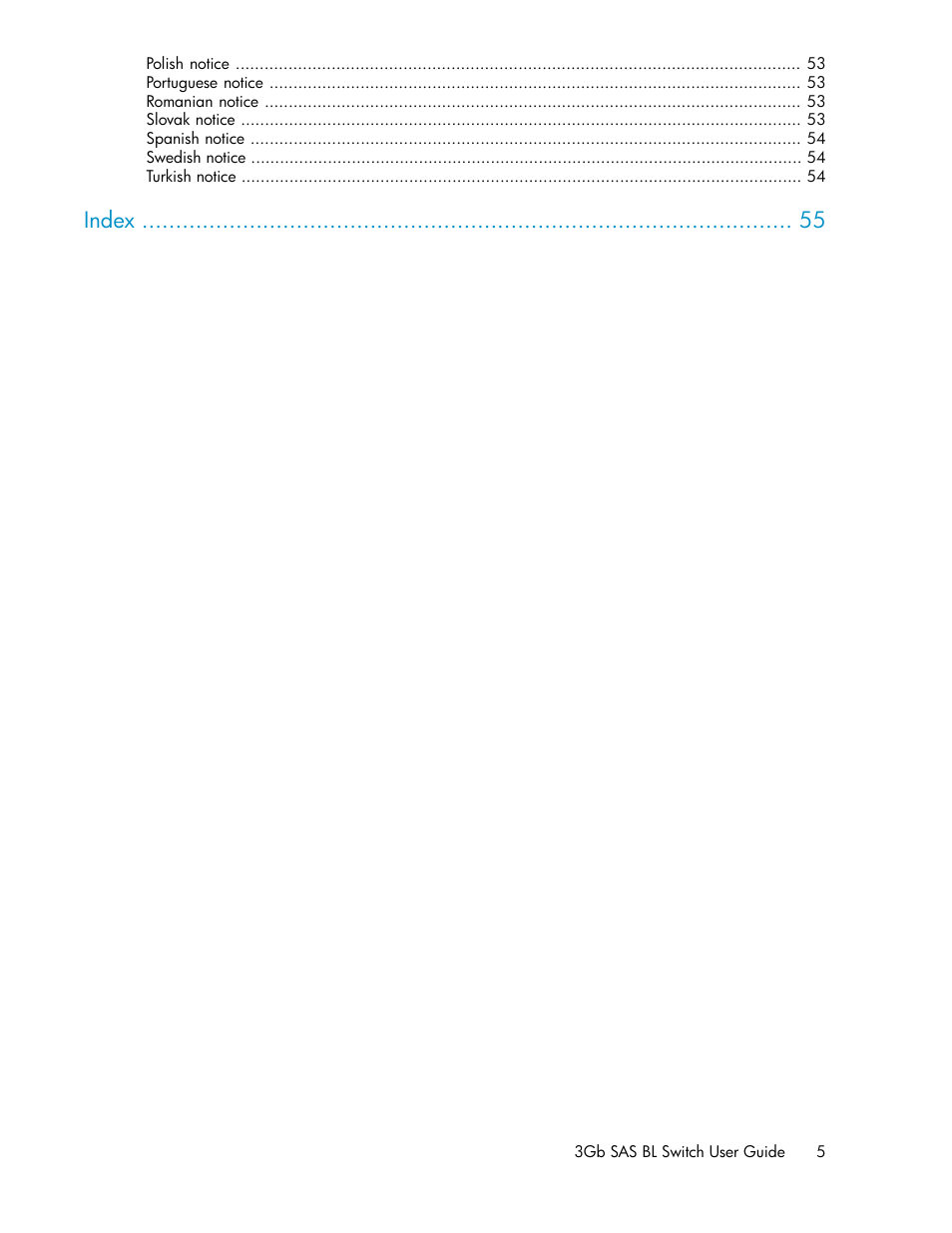 Index | HP 3Gb SAS Switch for HP BladeSystem c-Class User Manual | Page 5 / 56