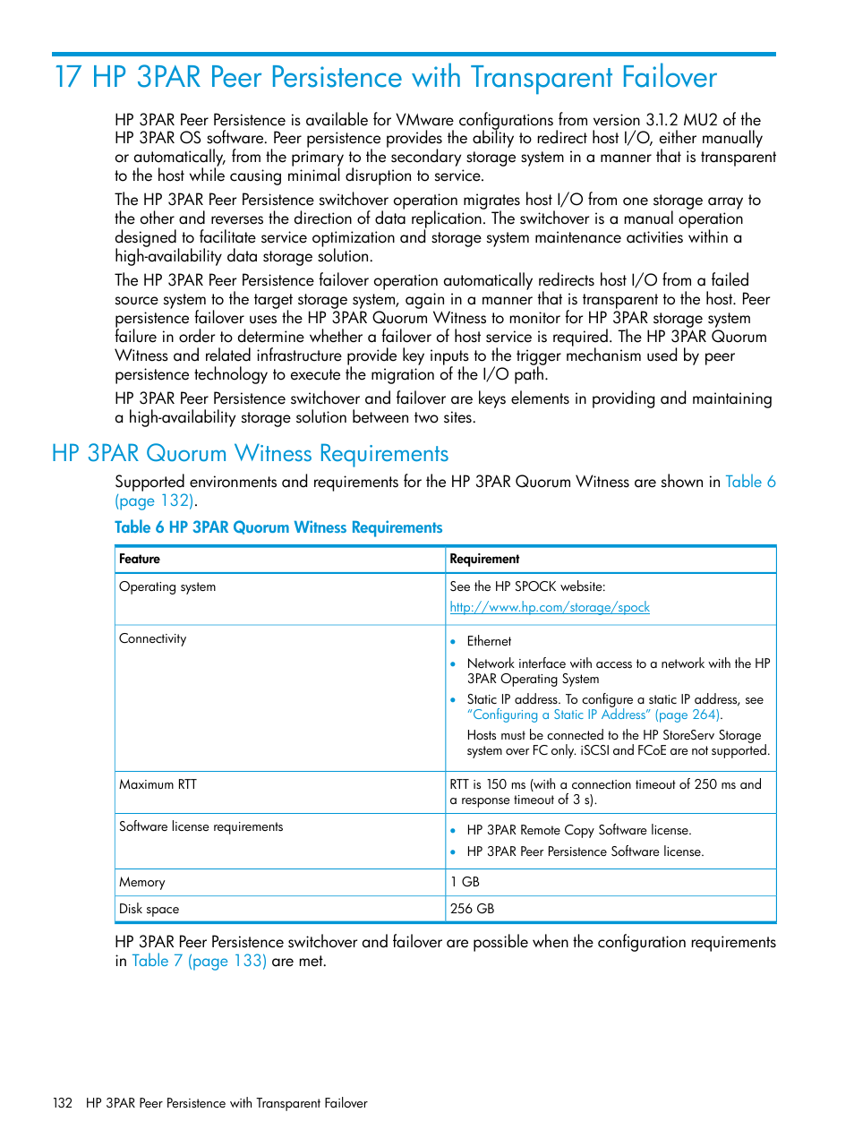 Hp 3par quorum witness requirements | HP 3PAR Operating System Software User Manual | Page 132 / 289