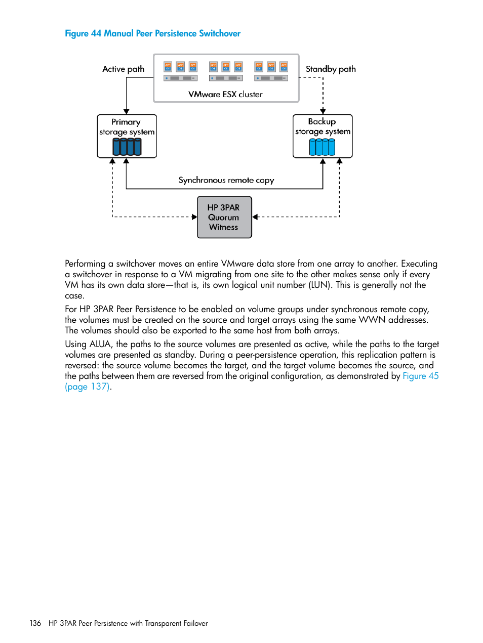 Manual peer persistence switchover | HP 3PAR Operating System Software User Manual | Page 136 / 289