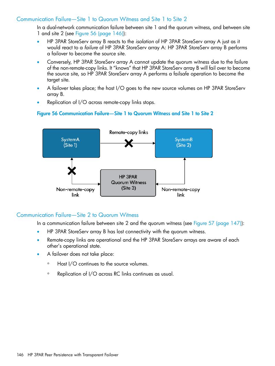 Communication failure—site 2 to quorum witness | HP 3PAR Operating System Software User Manual | Page 146 / 289