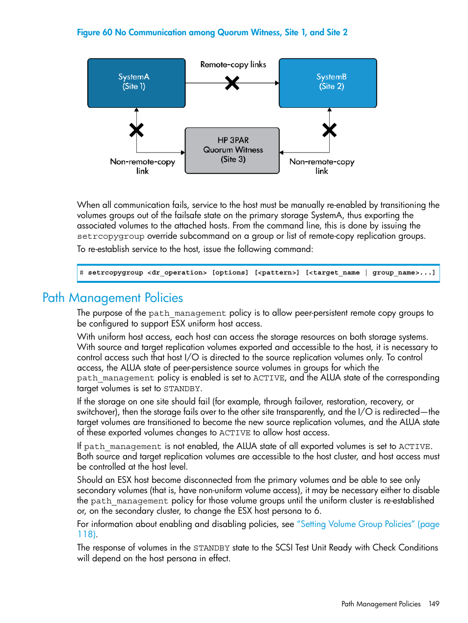 Path management policies | HP 3PAR Operating System Software User Manual | Page 149 / 289