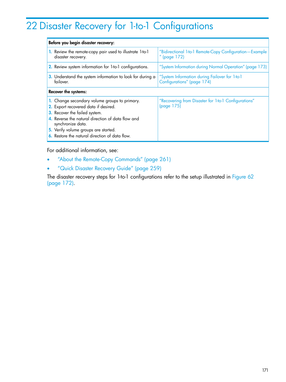 22 disaster recovery for 1-to-1 configurations | HP 3PAR Operating System Software User Manual | Page 171 / 289