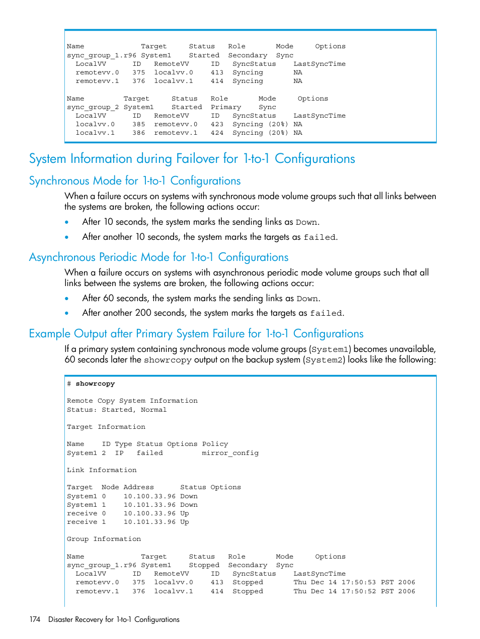 Synchronous mode for 1-to-1 configurations | HP 3PAR Operating System Software User Manual | Page 174 / 289