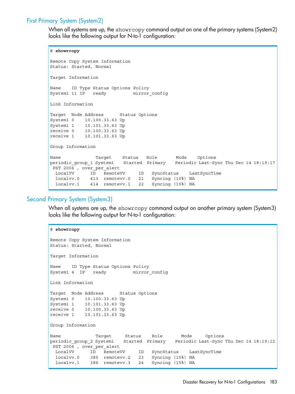 First primary system (system2), Second primary system (system3) | HP 3PAR Operating System Software User Manual | Page 183 / 289