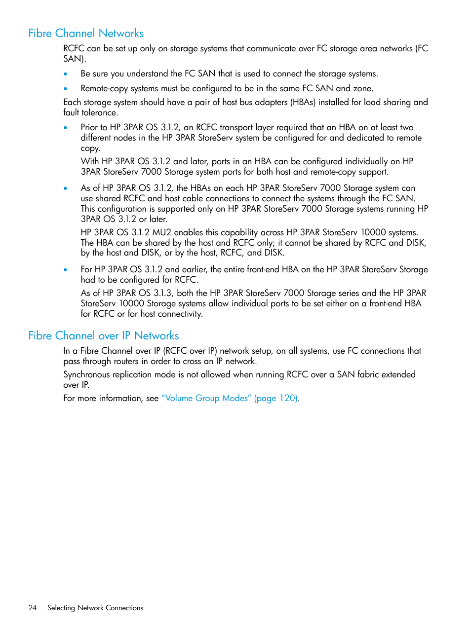 Fibre channel networks, Fibre channel over ip networks | HP 3PAR Operating System Software User Manual | Page 24 / 289
