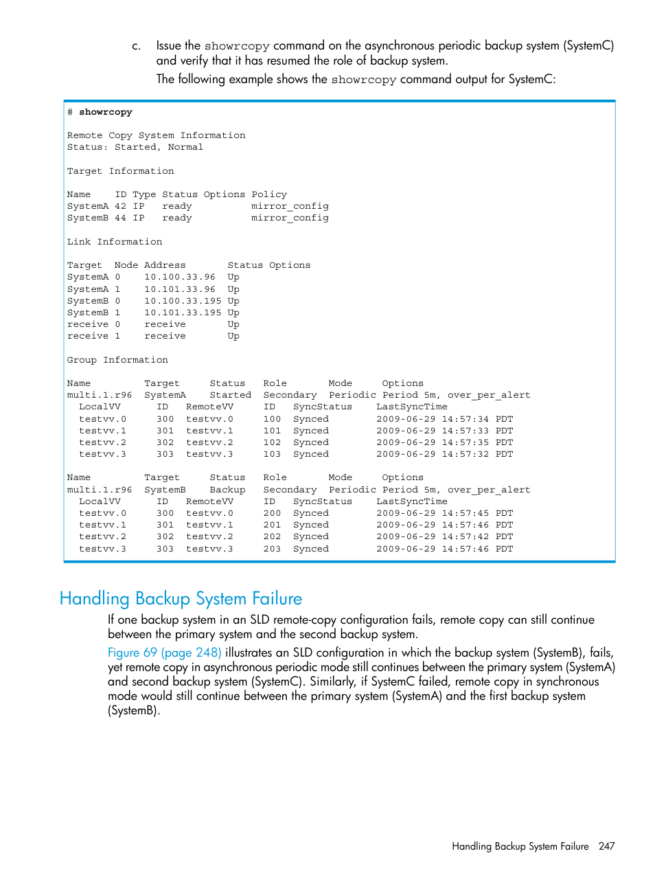 Handling backup system failure | HP 3PAR Operating System Software User Manual | Page 247 / 289