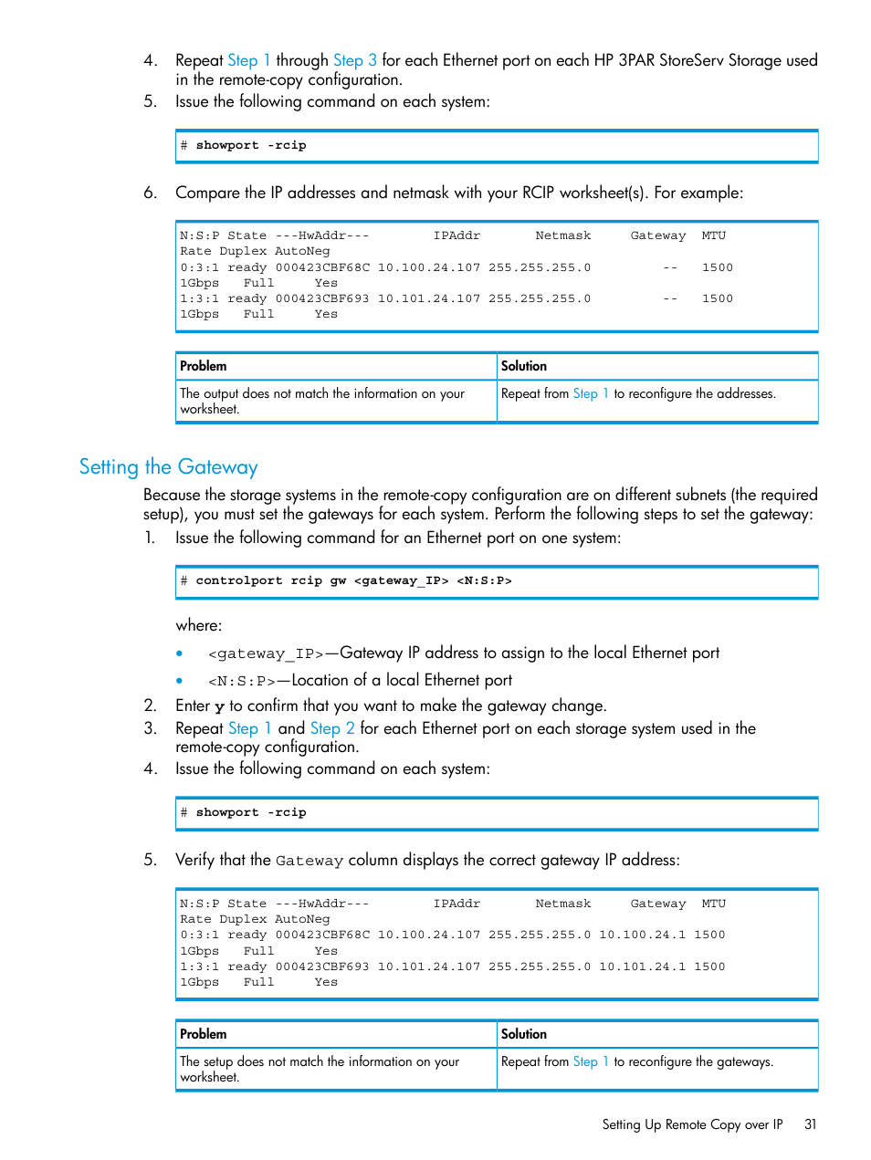 Setting the gateway | HP 3PAR Operating System Software User Manual | Page 31 / 289