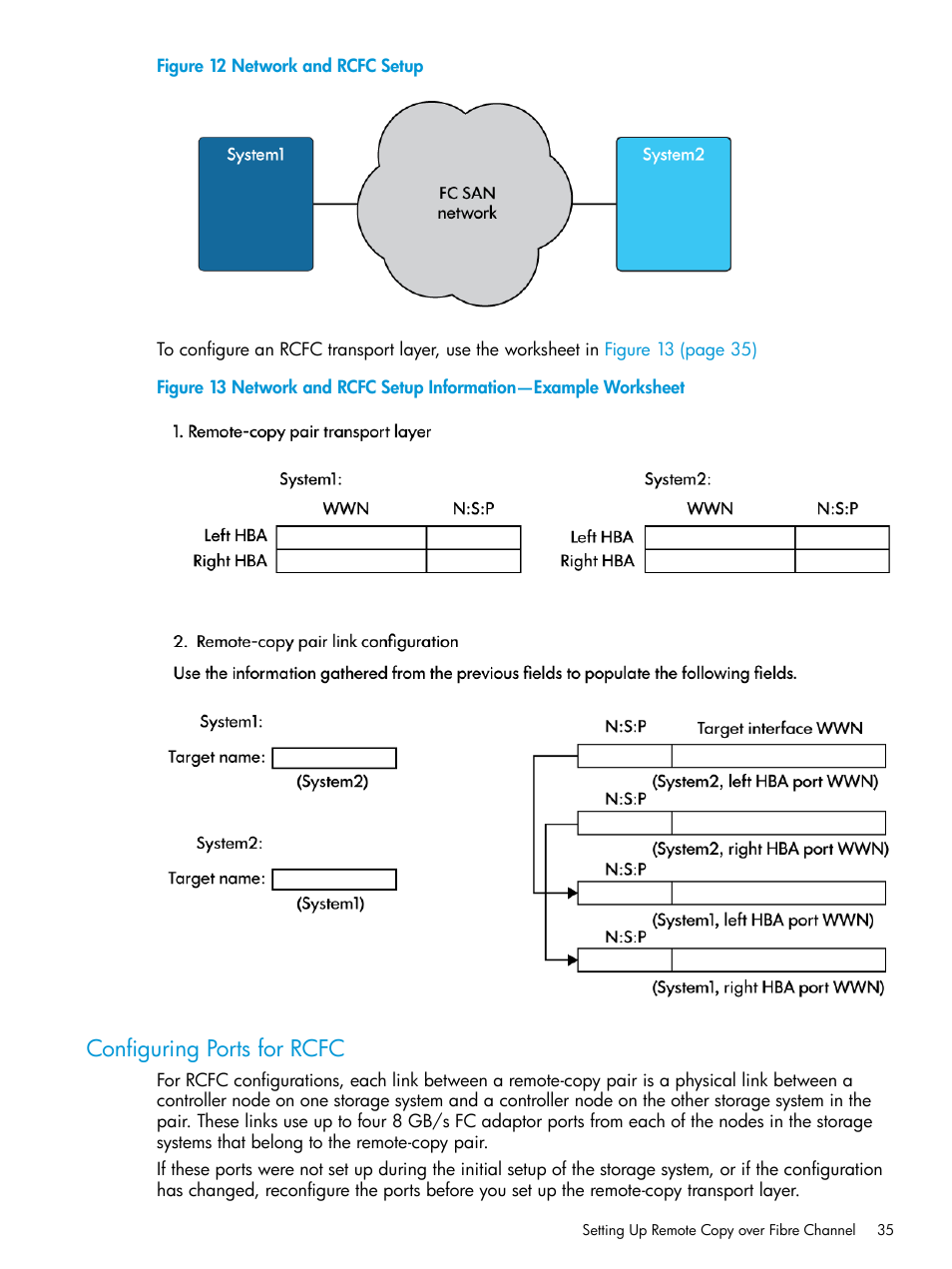 Configuring ports for rcfc, Network and rcfc setup | HP 3PAR Operating System Software User Manual | Page 35 / 289