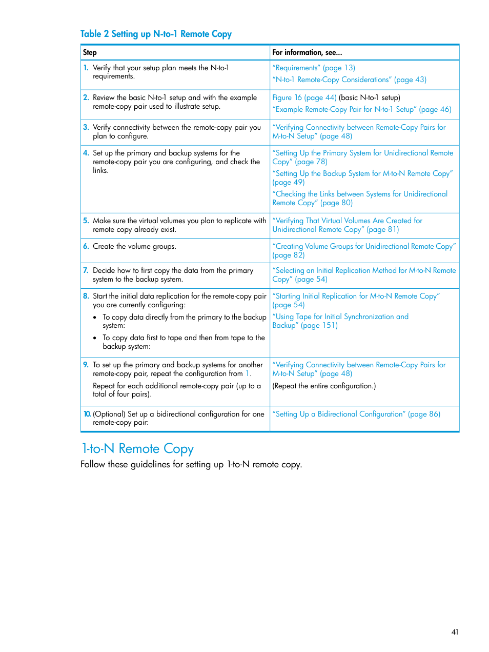 Setting up n-to-1 remote copy, To-n remote copy | HP 3PAR Operating System Software User Manual | Page 41 / 289