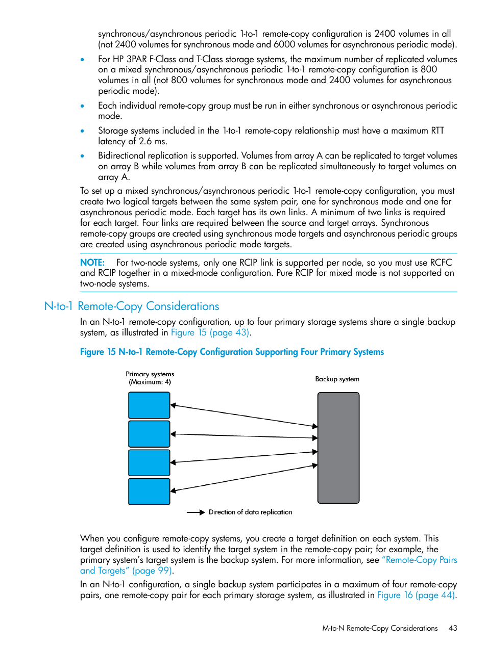 N-to-1 remote-copy considerations | HP 3PAR Operating System Software User Manual | Page 43 / 289