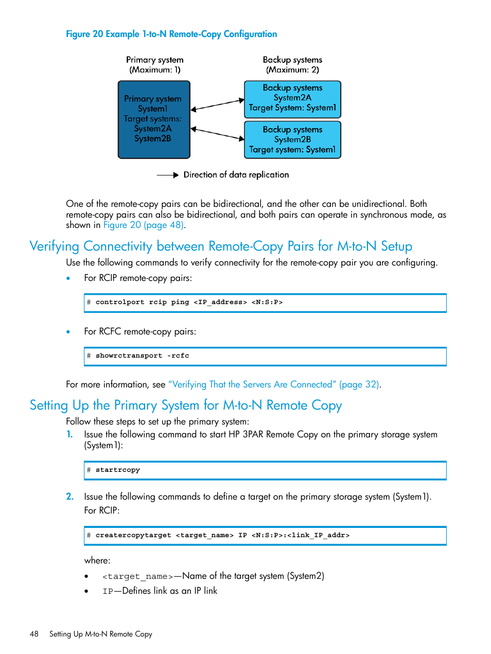 Example 1-to-n remote-copy configuration | HP 3PAR Operating System Software User Manual | Page 48 / 289