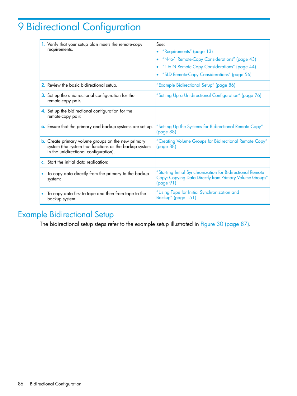 9 bidirectional configuration, Example bidirectional setup | HP 3PAR Operating System Software User Manual | Page 86 / 289