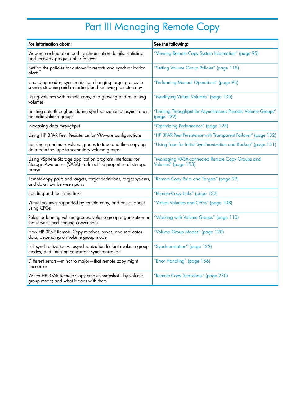 Part iii managing remote copy, Iii managing remote copy | HP 3PAR Operating System Software User Manual | Page 92 / 289