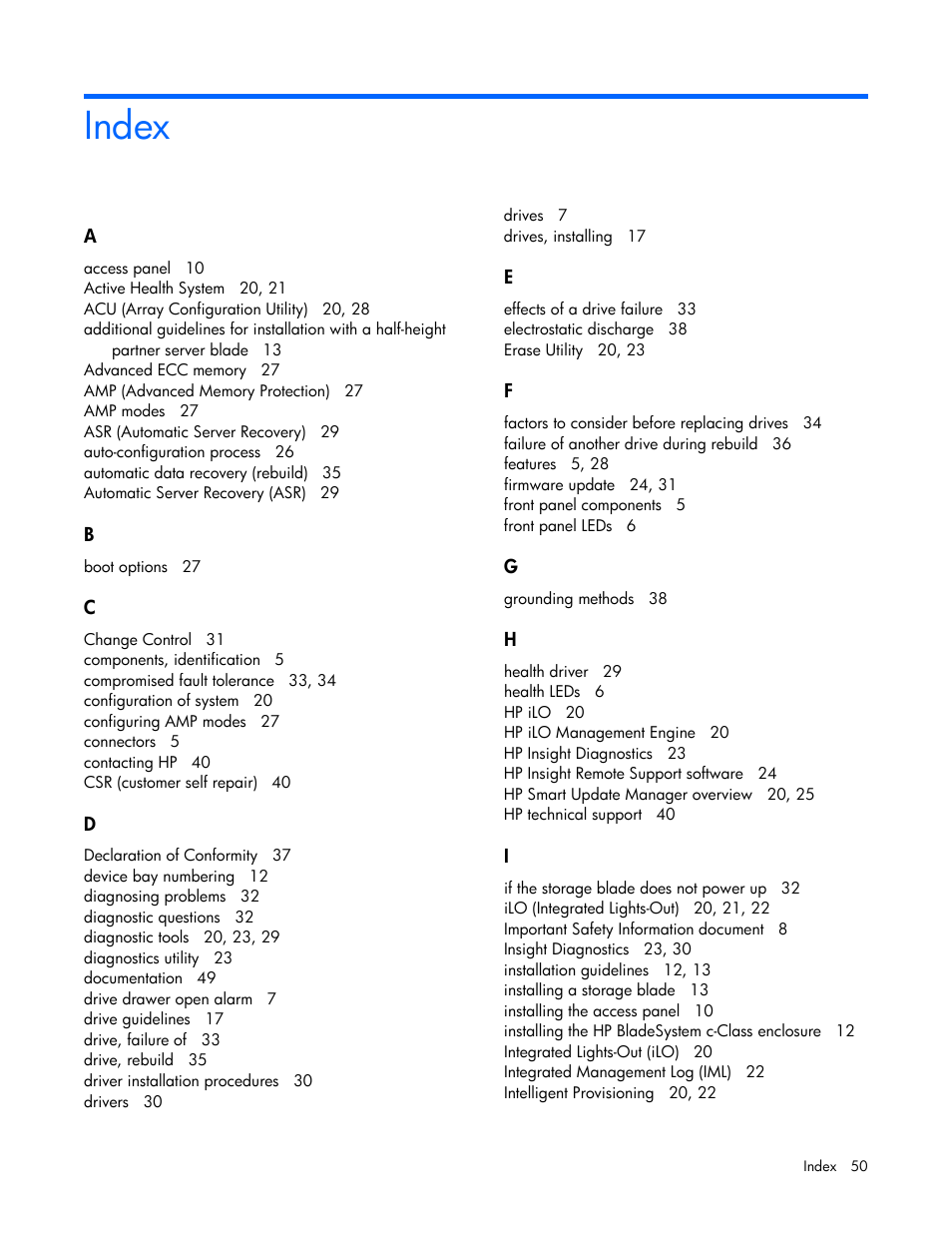 Index | HP D2220sb-Storage-Blade User Manual | Page 50 / 51