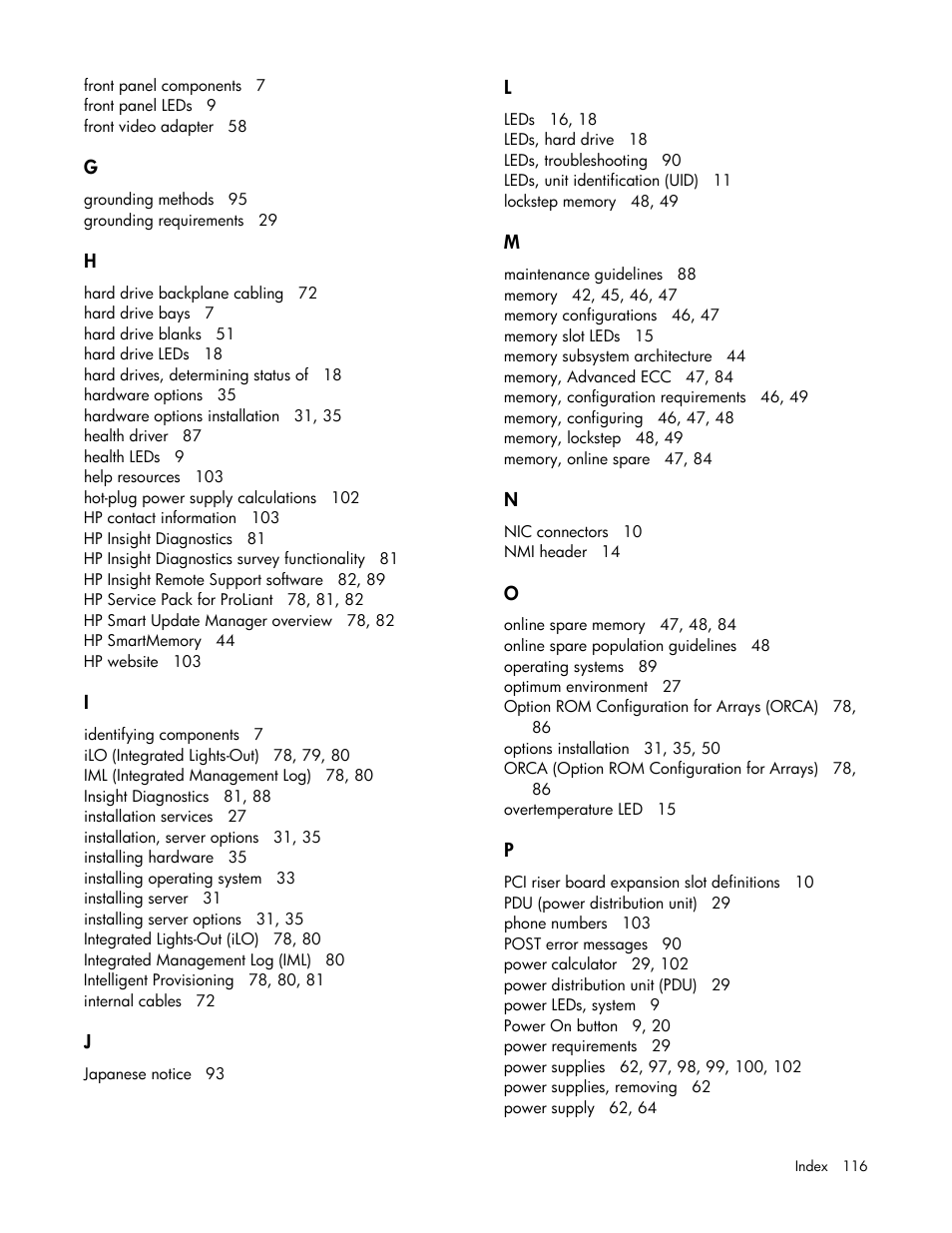HP ProLiant DL360p Gen8 Server User Manual | Page 116 / 118