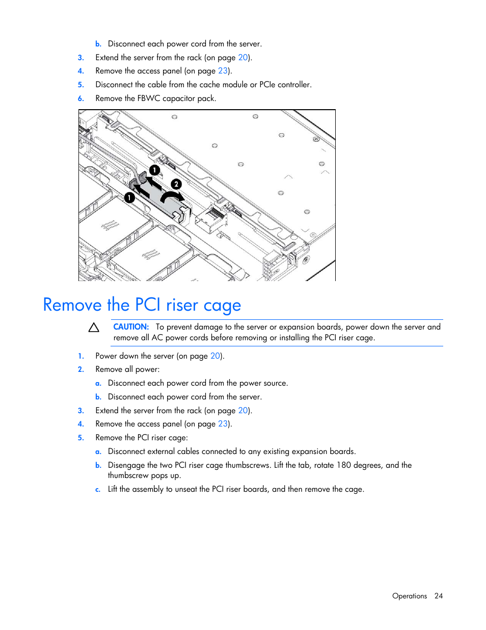 Remove the pci riser cage | HP ProLiant DL360p Gen8 Server User Manual | Page 24 / 118