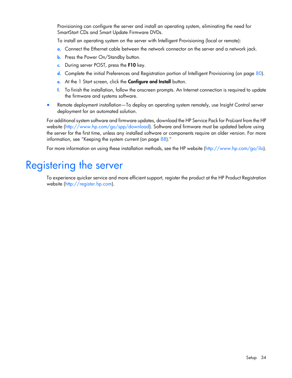 Registering the server | HP ProLiant DL360p Gen8 Server User Manual | Page 34 / 118